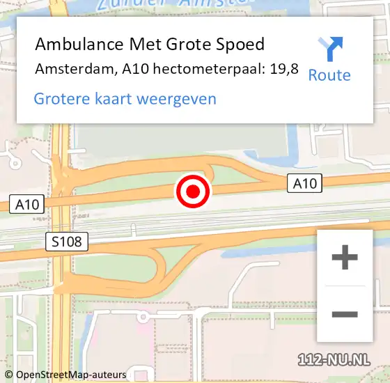 Locatie op kaart van de 112 melding: Ambulance Met Grote Spoed Naar Amsterdam, A10 hectometerpaal: 19,8 op 25 november 2021 11:16