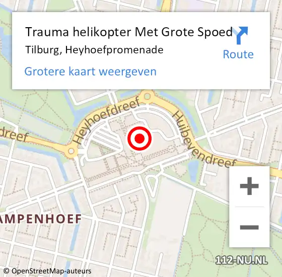 Locatie op kaart van de 112 melding: Trauma helikopter Met Grote Spoed Naar Tilburg, Heyhoefpromenade op 25 november 2021 11:23