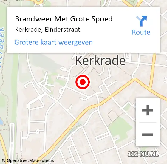 Locatie op kaart van de 112 melding: Brandweer Met Grote Spoed Naar Kerkrade, Einderstraat op 25 november 2021 11:28