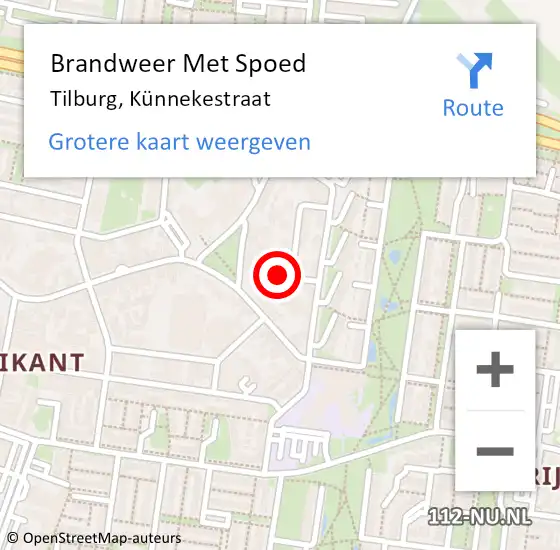 Locatie op kaart van de 112 melding: Brandweer Met Spoed Naar Tilburg, Künnekestraat op 25 november 2021 11:43