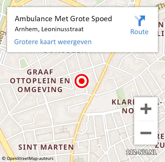 Locatie op kaart van de 112 melding: Ambulance Met Grote Spoed Naar Arnhem, Leoninusstraat op 25 november 2021 11:46