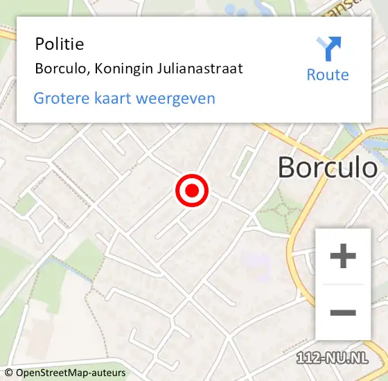 Locatie op kaart van de 112 melding: Politie Borculo, Koningin Julianastraat op 25 november 2021 11:49