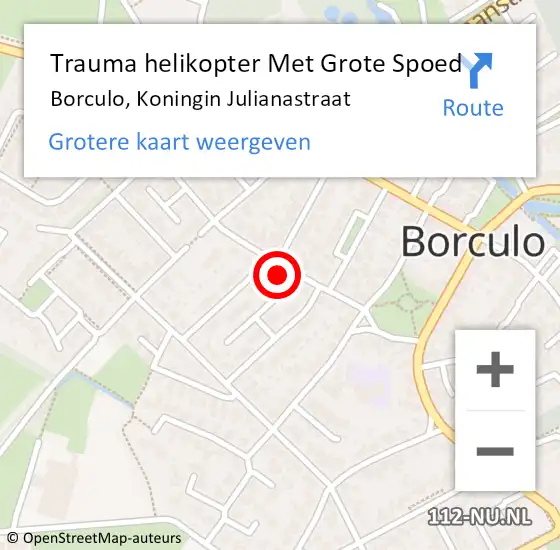Locatie op kaart van de 112 melding: Trauma helikopter Met Grote Spoed Naar Borculo, Koningin Julianastraat op 25 november 2021 11:51