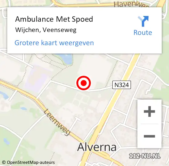 Locatie op kaart van de 112 melding: Ambulance Met Spoed Naar Wijchen, Veenseweg op 25 november 2021 12:01