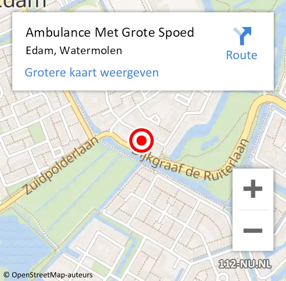 Locatie op kaart van de 112 melding: Ambulance Met Grote Spoed Naar Edam, Watermolen op 25 november 2021 12:05