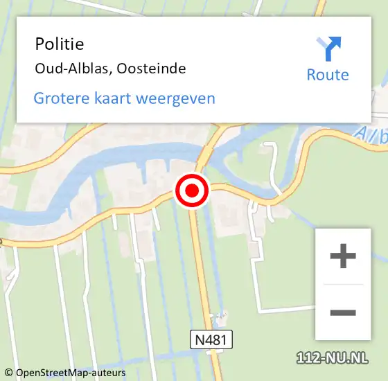 Locatie op kaart van de 112 melding: Politie Oud-Alblas, Oosteinde op 25 november 2021 12:17