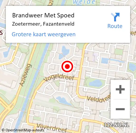 Locatie op kaart van de 112 melding: Brandweer Met Spoed Naar Zoetermeer, Fazantenveld op 25 november 2021 12:36