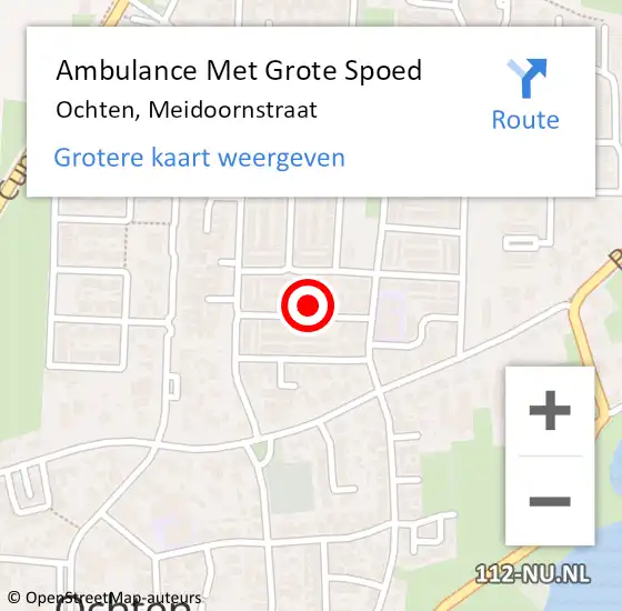 Locatie op kaart van de 112 melding: Ambulance Met Grote Spoed Naar Ochten, Meidoornstraat op 25 november 2021 13:16