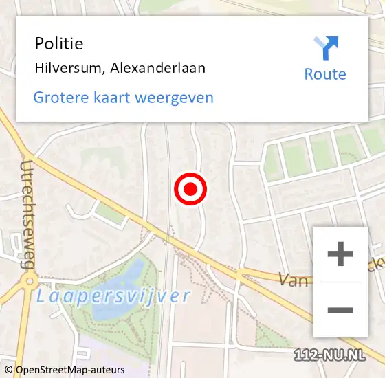 Locatie op kaart van de 112 melding: Politie Hilversum, Alexanderlaan op 25 november 2021 13:29