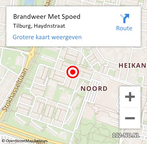 Locatie op kaart van de 112 melding: Brandweer Met Spoed Naar Tilburg, Haydnstraat op 25 november 2021 13:32