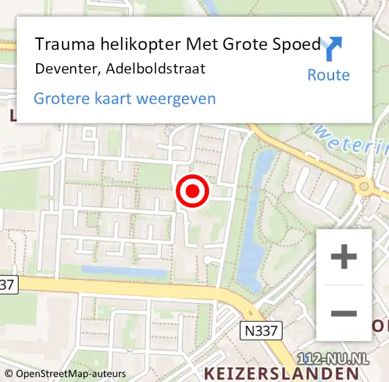 Locatie op kaart van de 112 melding: Trauma helikopter Met Grote Spoed Naar Deventer, Adelboldstraat op 25 november 2021 13:56