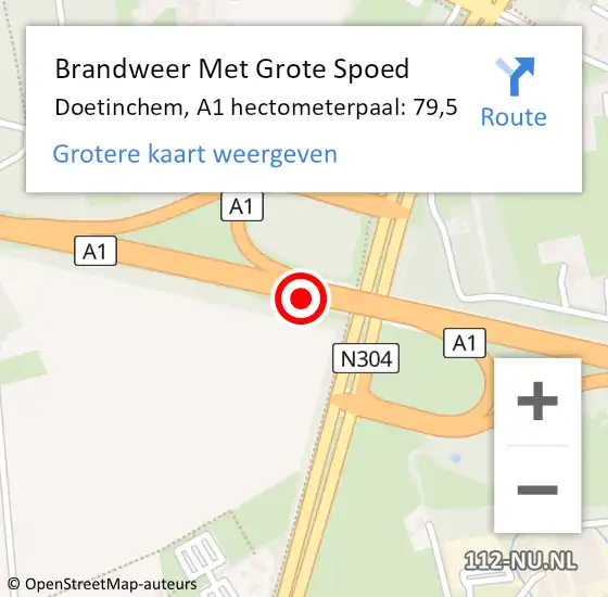 Locatie op kaart van de 112 melding: Brandweer Met Grote Spoed Naar Doetinchem, A1 hectometerpaal: 79,5 op 25 november 2021 14:38