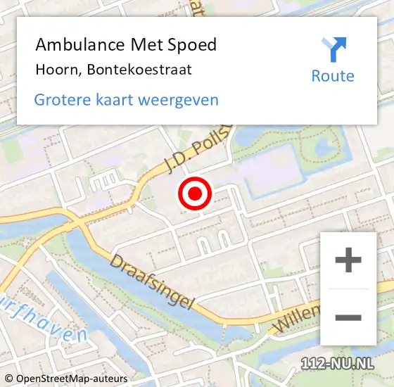 Locatie op kaart van de 112 melding: Ambulance Met Spoed Naar Hoorn, Bontekoestraat op 25 november 2021 14:38