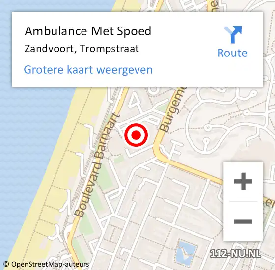 Locatie op kaart van de 112 melding: Ambulance Met Spoed Naar Zandvoort, Trompstraat op 25 november 2021 14:46