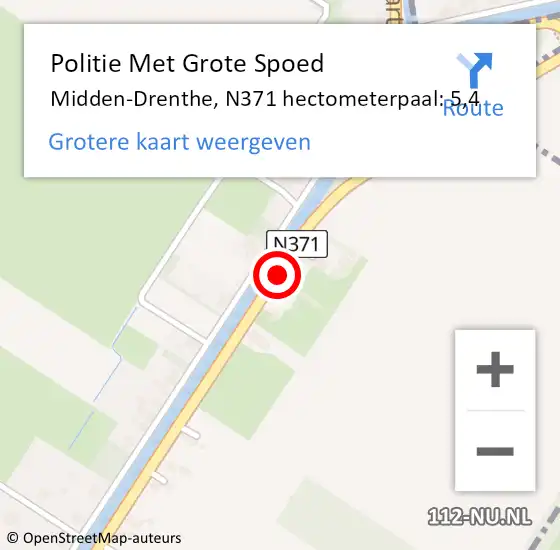 Locatie op kaart van de 112 melding: Politie Met Grote Spoed Naar Midden-Drenthe, N371 hectometerpaal: 5,4 op 25 november 2021 14:58