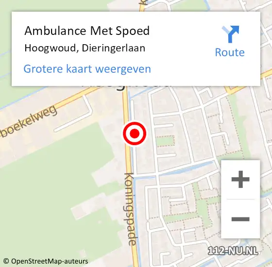 Locatie op kaart van de 112 melding: Ambulance Met Spoed Naar Hoogwoud, Dieringerlaan op 25 november 2021 15:13