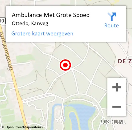 Locatie op kaart van de 112 melding: Ambulance Met Grote Spoed Naar Otterlo, Karweg op 25 november 2021 15:18