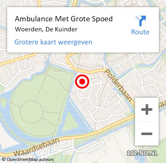 Locatie op kaart van de 112 melding: Ambulance Met Grote Spoed Naar Woerden, De Kuinder op 30 juni 2014 13:35