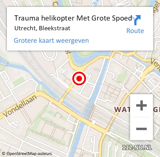 Locatie op kaart van de 112 melding: Trauma helikopter Met Grote Spoed Naar Utrecht, Bleekstraat op 25 november 2021 15:54