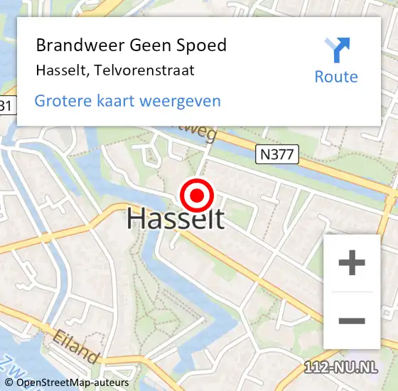 Locatie op kaart van de 112 melding: Brandweer Geen Spoed Naar Hasselt, Telvorenstraat op 25 november 2021 16:04