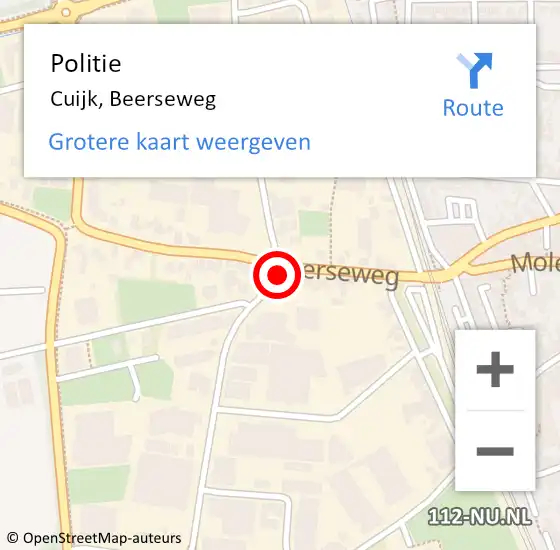 Locatie op kaart van de 112 melding: Politie Cuijk, Beerseweg op 25 november 2021 16:04