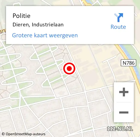 Locatie op kaart van de 112 melding: Politie Dieren, Industrielaan op 25 november 2021 16:25