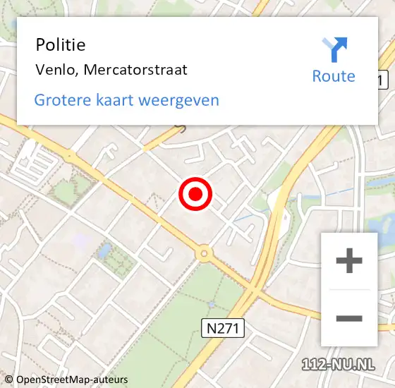 Locatie op kaart van de 112 melding: Politie Venlo, Mercatorstraat op 25 november 2021 16:54