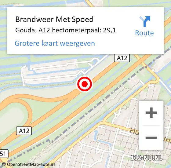 Locatie op kaart van de 112 melding: Brandweer Met Spoed Naar Bodegraven-Reeuwijk, A12 hectometerpaal: 29,1 op 25 november 2021 17:25