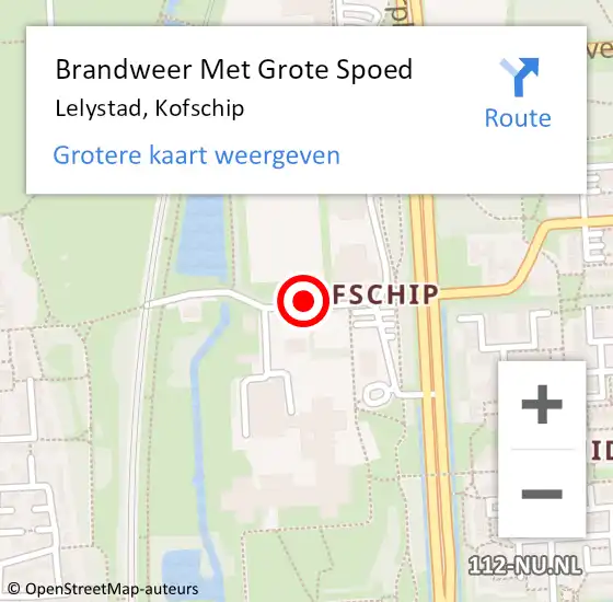 Locatie op kaart van de 112 melding: Brandweer Met Grote Spoed Naar Lelystad, Kofschip op 25 november 2021 17:50