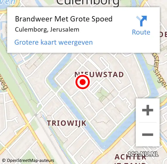Locatie op kaart van de 112 melding: Brandweer Met Grote Spoed Naar Culemborg, Jerusalem op 25 november 2021 17:53
