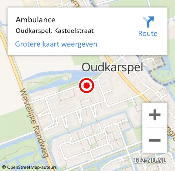 Locatie op kaart van de 112 melding: Ambulance Oudkarspel, Kasteelstraat op 25 november 2021 18:05