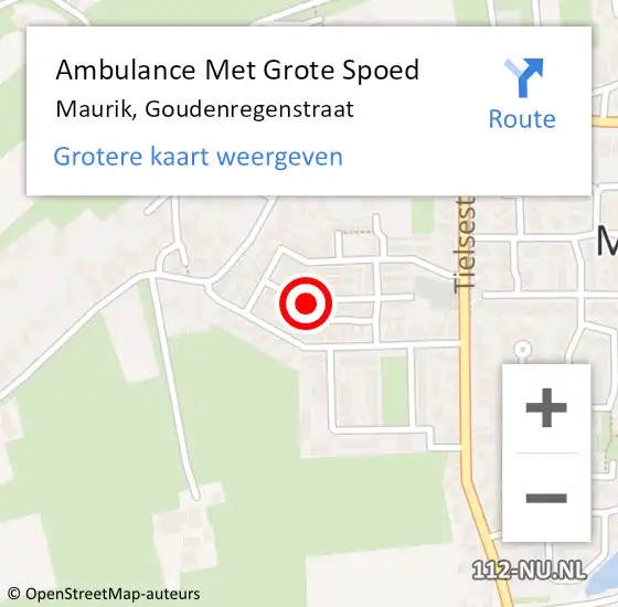 Locatie op kaart van de 112 melding: Ambulance Met Grote Spoed Naar Maurik, Goudenregenstraat op 25 november 2021 18:09