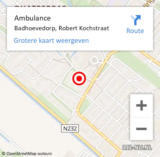 Locatie op kaart van de 112 melding: Ambulance Badhoevedorp, Robert Kochstraat op 25 november 2021 18:25