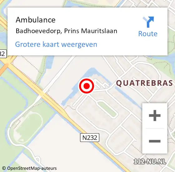 Locatie op kaart van de 112 melding: Ambulance Badhoevedorp, Prins Mauritslaan op 25 november 2021 18:25