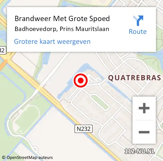 Locatie op kaart van de 112 melding: Brandweer Met Grote Spoed Naar Badhoevedorp, Prins Mauritslaan op 25 november 2021 18:27