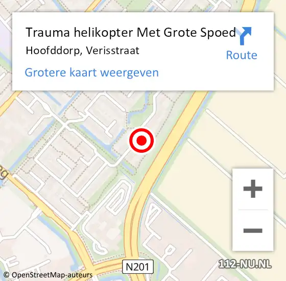 Locatie op kaart van de 112 melding: Trauma helikopter Met Grote Spoed Naar Hoofddorp, Verisstraat op 25 november 2021 19:12