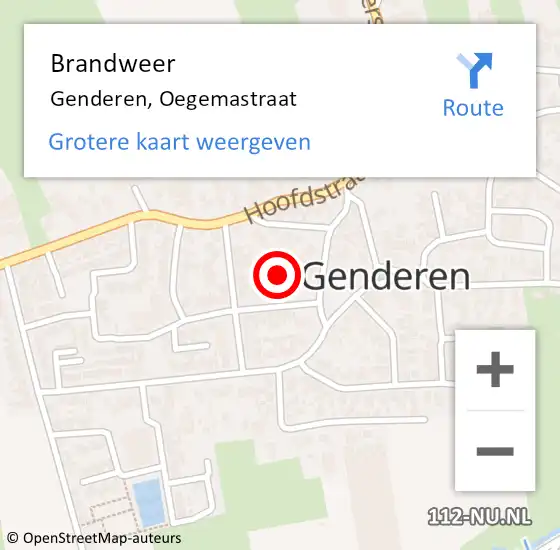 Locatie op kaart van de 112 melding: Brandweer Genderen, Oegemastraat op 25 november 2021 19:39