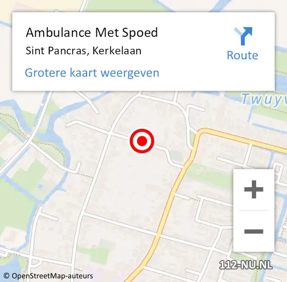 Locatie op kaart van de 112 melding: Ambulance Met Spoed Naar Sint Pancras, Kerkelaan op 25 november 2021 19:49