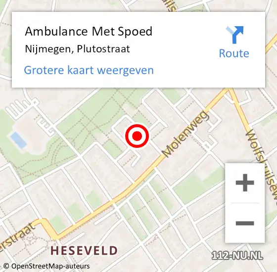 Locatie op kaart van de 112 melding: Ambulance Met Spoed Naar Nijmegen, Plutostraat op 25 november 2021 20:13