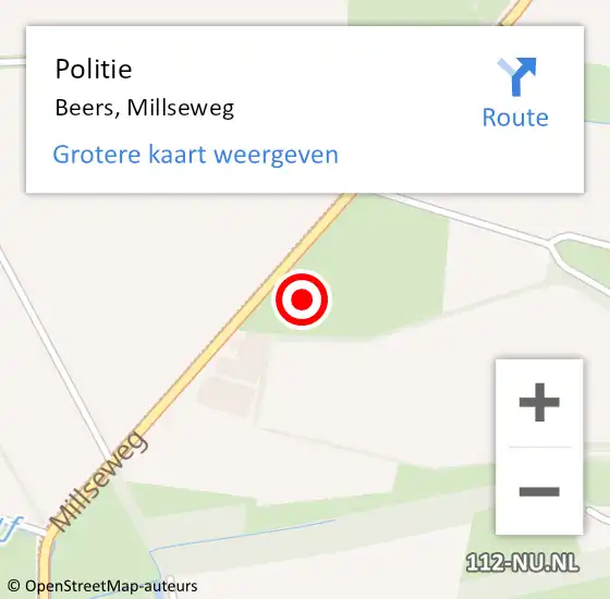 Locatie op kaart van de 112 melding: Politie Beers, Millseweg op 25 november 2021 20:22