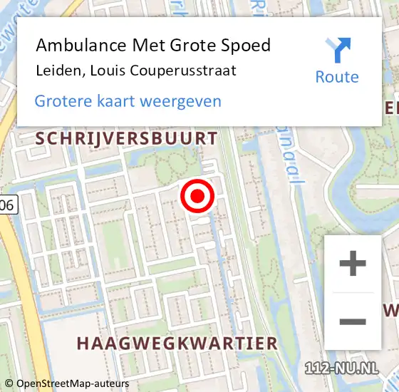 Locatie op kaart van de 112 melding: Ambulance Met Grote Spoed Naar Leiden, Louis Couperusstraat op 25 november 2021 20:29
