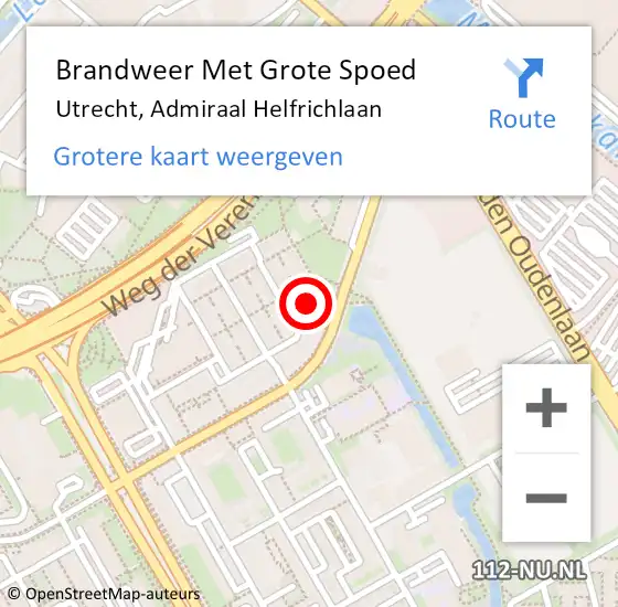 Locatie op kaart van de 112 melding: Brandweer Met Grote Spoed Naar Utrecht, Admiraal Helfrichlaan op 25 november 2021 20:32