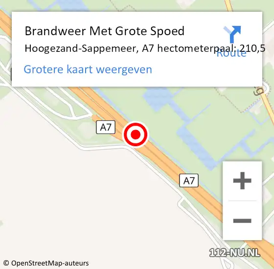 Locatie op kaart van de 112 melding: Brandweer Met Grote Spoed Naar Hoogezand-Sappemeer, A7 hectometerpaal: 210,5 op 25 november 2021 20:38