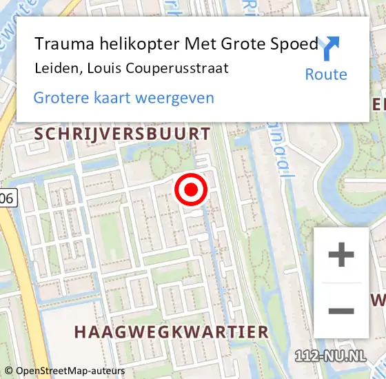 Locatie op kaart van de 112 melding: Trauma helikopter Met Grote Spoed Naar Leiden, Louis Couperusstraat op 25 november 2021 20:42