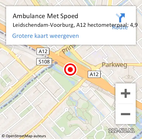 Locatie op kaart van de 112 melding: Ambulance Met Spoed Naar Den Haag, A12 hectometerpaal: 4,9 op 25 november 2021 20:55