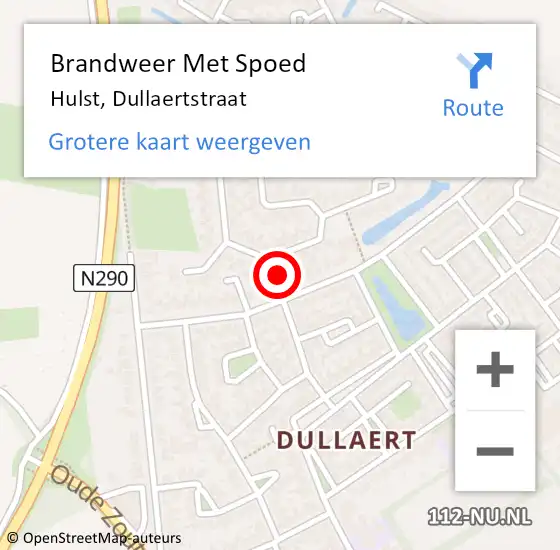 Locatie op kaart van de 112 melding: Brandweer Met Spoed Naar Hulst, Dullaertstraat op 25 november 2021 21:05