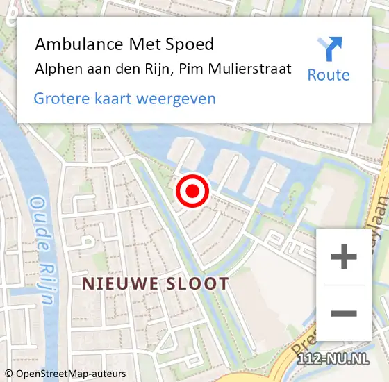 Locatie op kaart van de 112 melding: Ambulance Met Spoed Naar Alphen aan den Rijn, Pim Mulierstraat op 25 november 2021 21:06