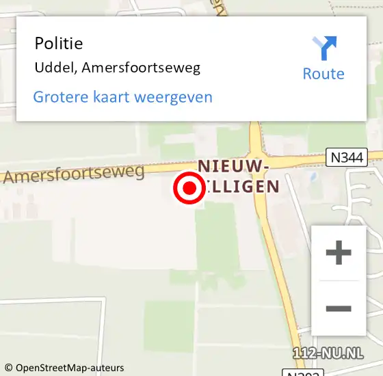 Locatie op kaart van de 112 melding: Politie Uddel, Amersfoortseweg op 25 november 2021 21:27