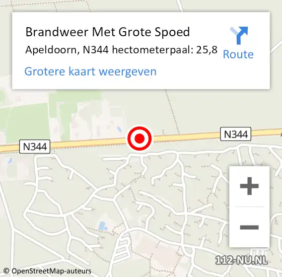 Locatie op kaart van de 112 melding: Brandweer Met Grote Spoed Naar Apeldoorn, N344 hectometerpaal: 25,8 op 25 november 2021 21:40