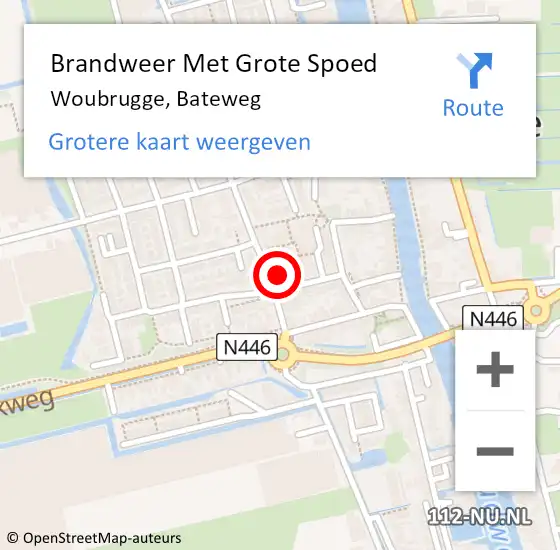 Locatie op kaart van de 112 melding: Brandweer Met Grote Spoed Naar Woubrugge, Bateweg op 25 november 2021 21:58